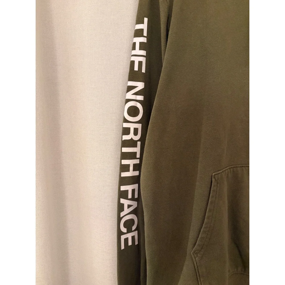 The North Face Mens Olive Green Box Logo Sleeve Graphic Pullover Hoodie Large